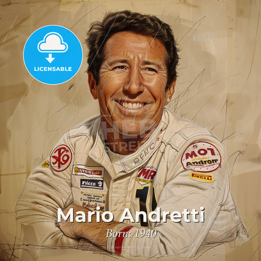 Mario Andretti, Born: 1940, American racing driver - A Man In A Race Car Print Template