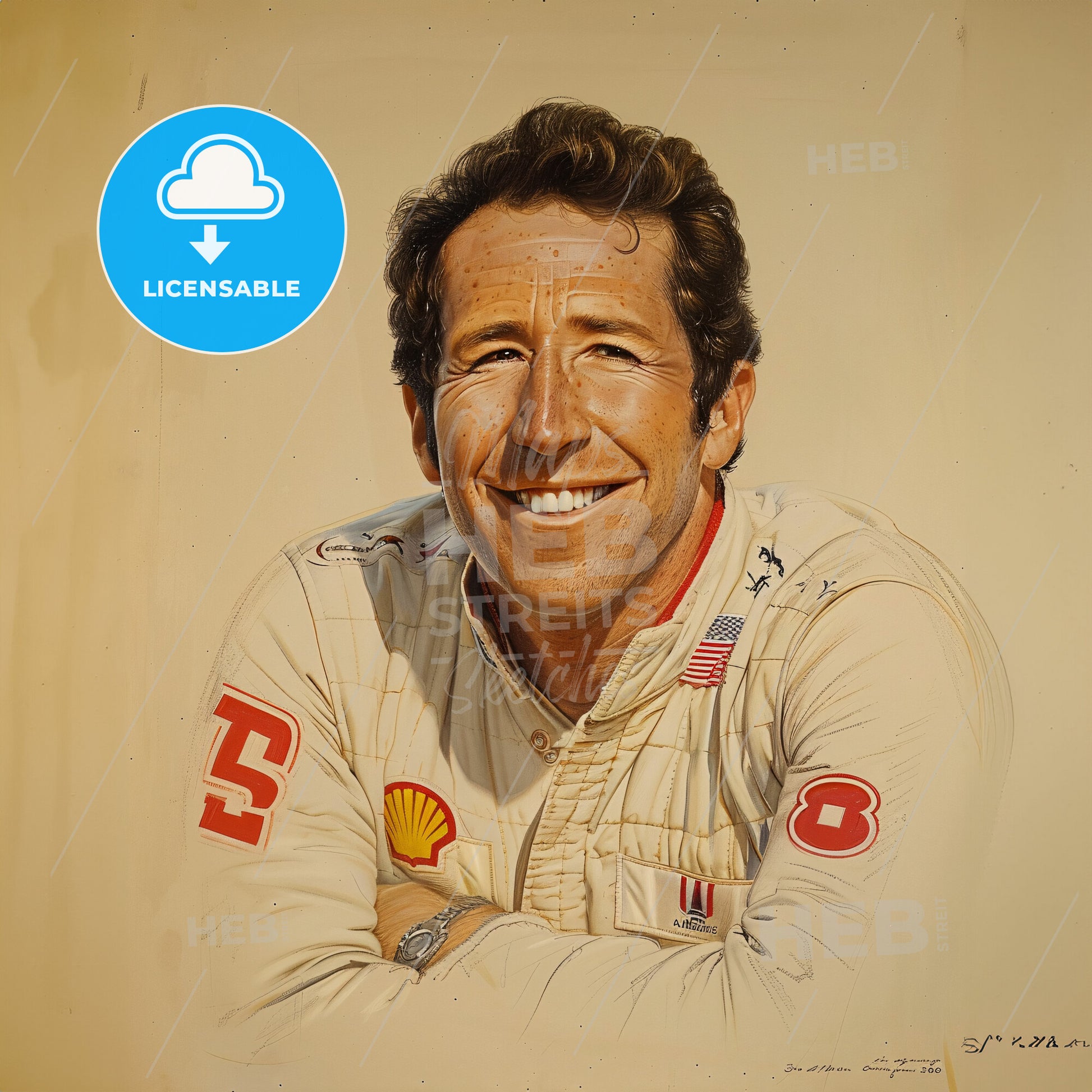 Mario Andretti, Born: 1940, American racing driver - A Man Smiling With Arms Crossed