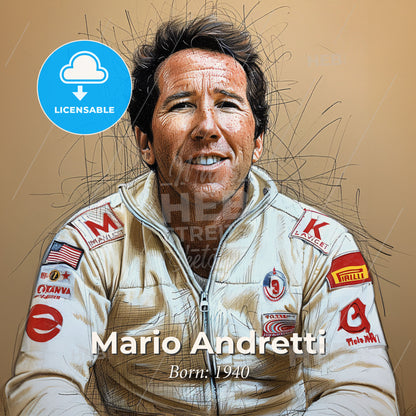 Mario Andretti, Born: 1940, American racing driver - A Man In A White Jacket Print Template