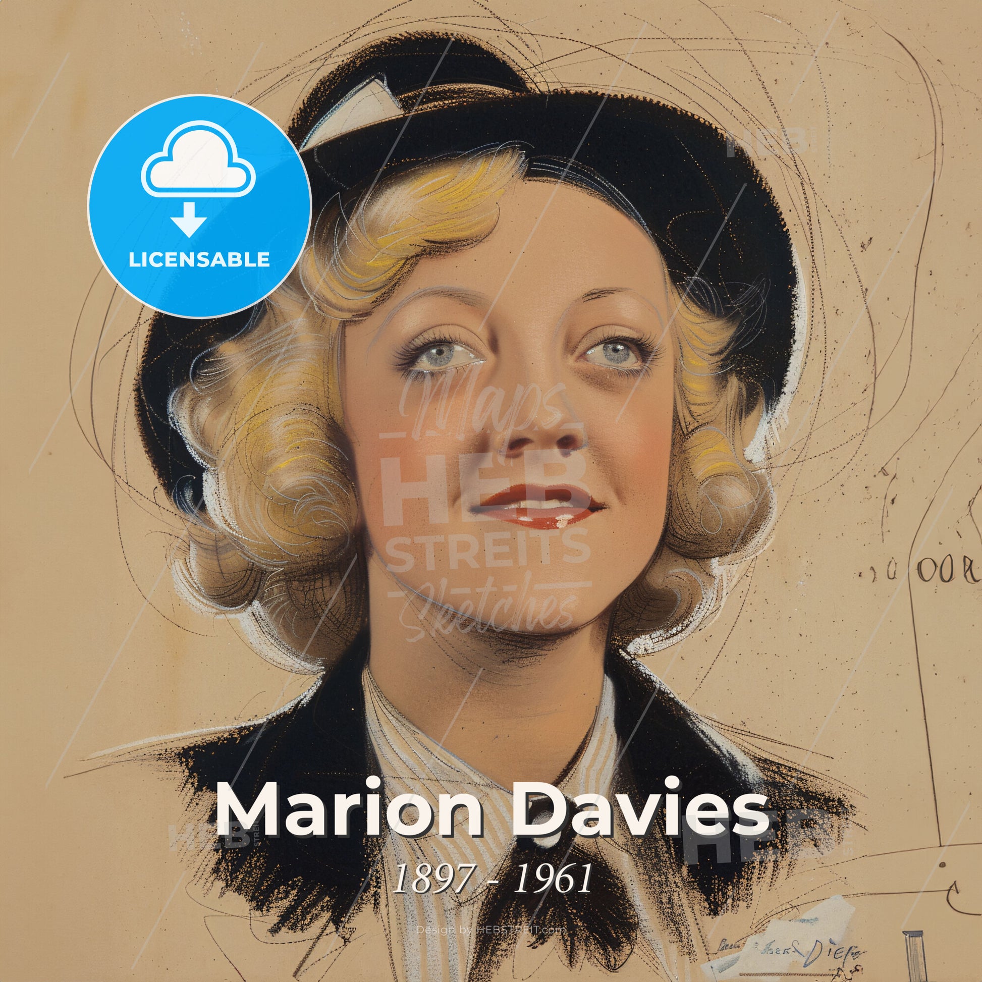 Marion Davies, 1897 - 1961, American actress - A Woman Wearing A Hat Print Template