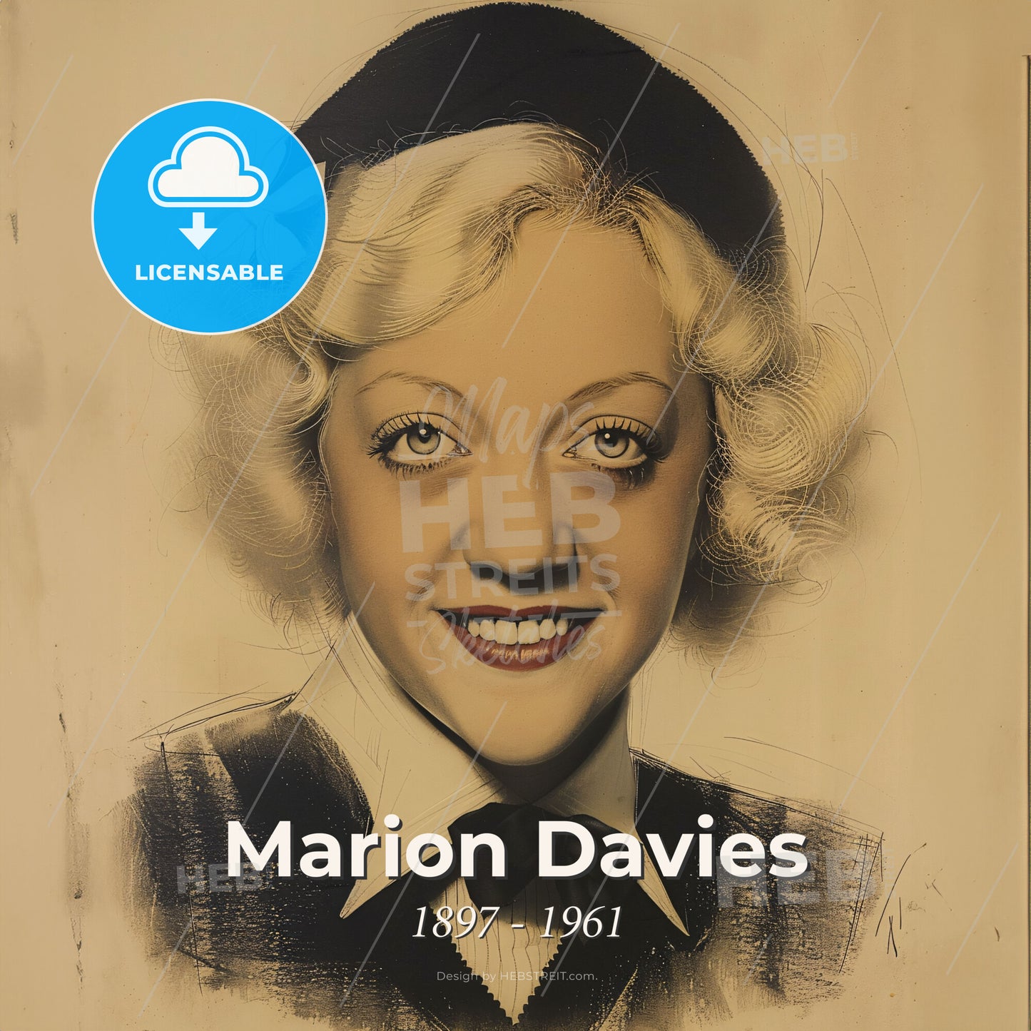 Marion Davies, 1897 - 1961, American actress - A Woman Wearing A Hat And Bow Tie Print Template