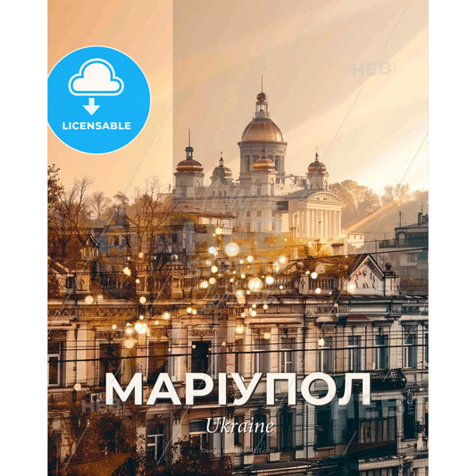 Mariupol, Ukraine Skyline Art Poster - A building with a dome on top - Square format print template