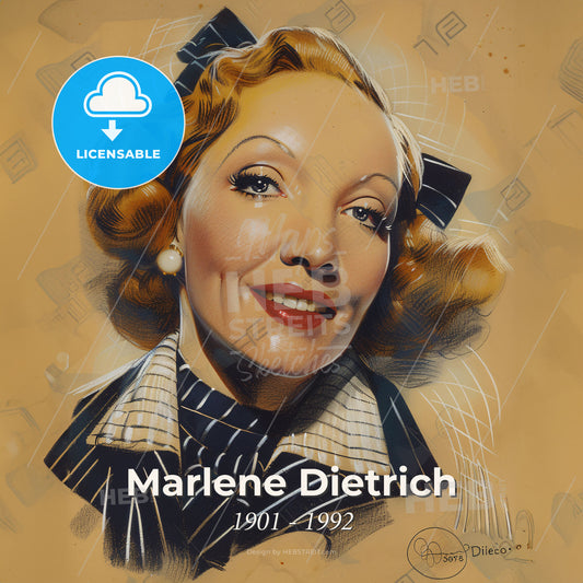 Marlene Dietrich, 1901 - 1992, German-American actress - A Woman With Red Hair And A Striped Shirt Print Template