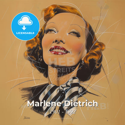 Marlene Dietrich, 1901 - 1992, German-American actress - A Woman With Red Hair And A Striped Bow Tie Print Template