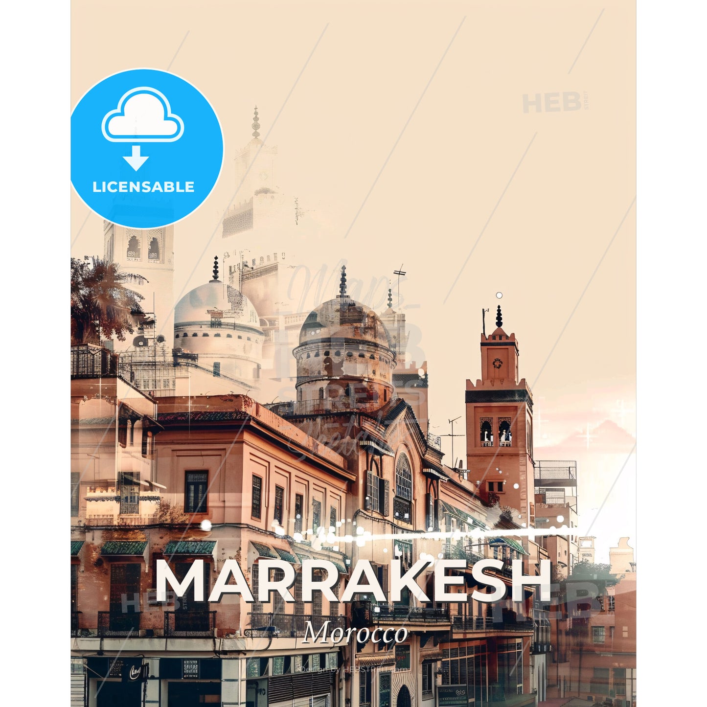 Marrakesh Skyline Cityscape Double Exposure Art Print - A building with towers and a tower - Square format print template