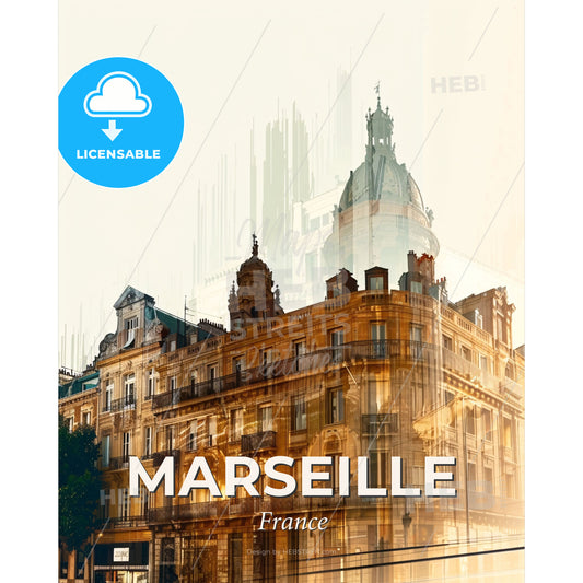 Marseille Skyline Silhouette Cityscape Poster - A building with a tower - Square format print template