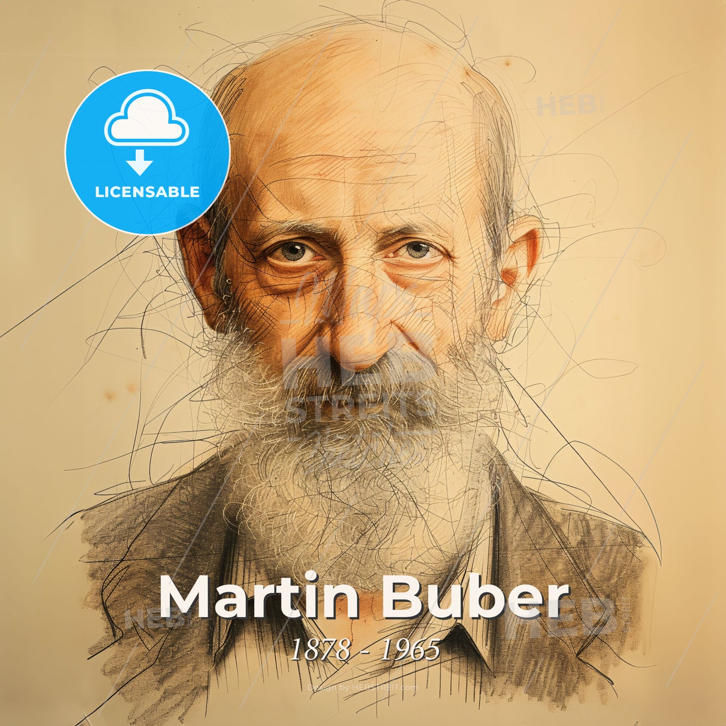 Martin Buber, 1878 - 1965, Austrian-Israeli philosopher - A Drawing Of A Man With A Beard Print Template