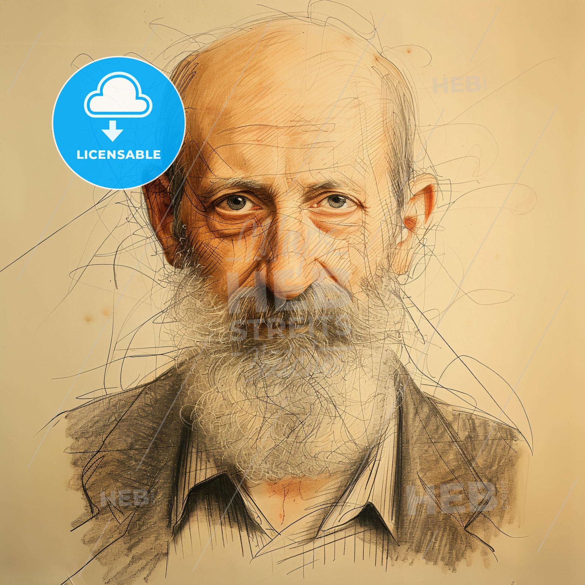 Martin Buber, 1878 - 1965, Austrian-Israeli philosopher - A Drawing Of A Man With A Beard