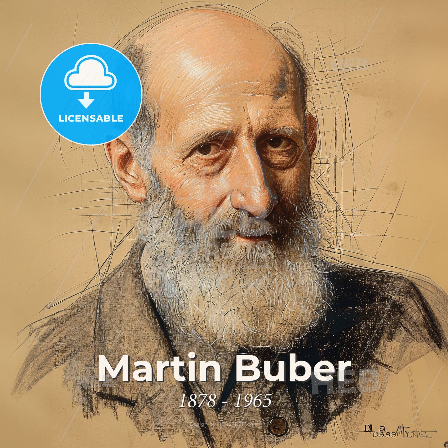 Martin Buber, 1878 - 1965, Austrian-Israeli philosopher - A Drawing Of A Man With A Beard Print Template