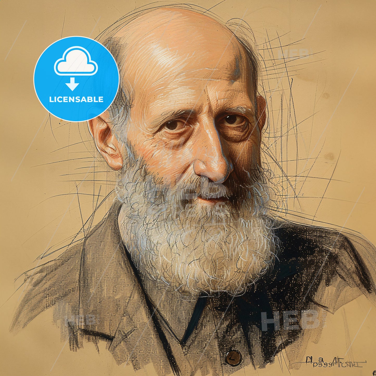 Martin Buber, 1878 - 1965, Austrian-Israeli philosopher - A Drawing Of A Man With A Beard
