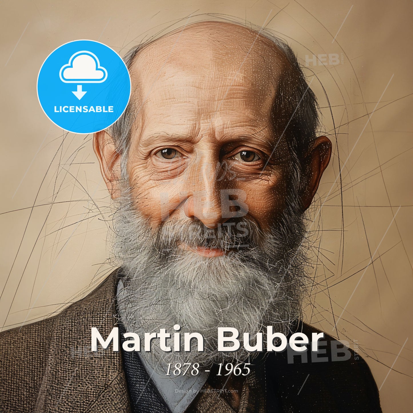 Martin Buber, 1878 - 1965, Austrian-Israeli philosopher - A Man With A Beard Print Template