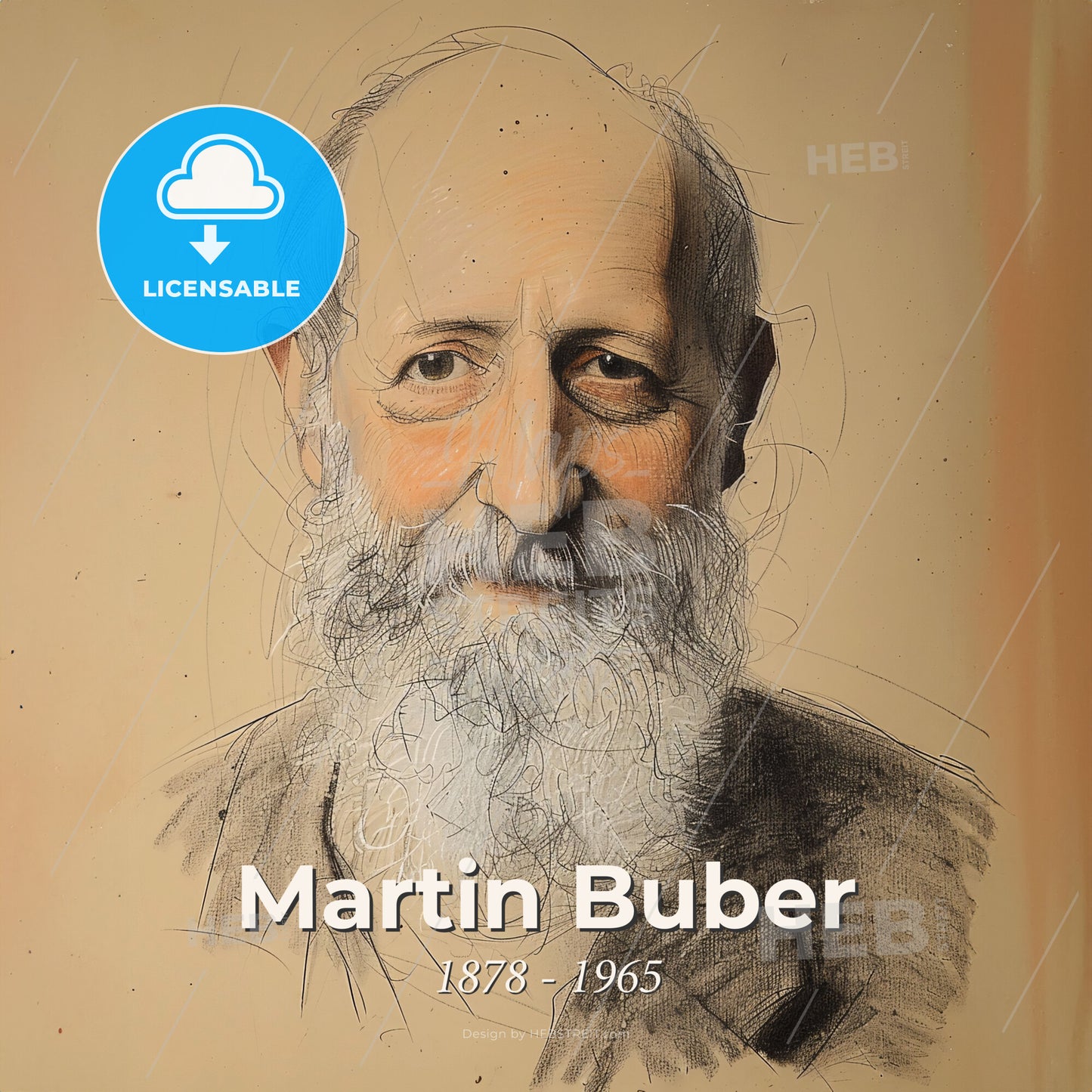 Martin Buber, 1878 - 1965, Austrian-Israeli philosopher - A Drawing Of A Man With A Beard Print Template