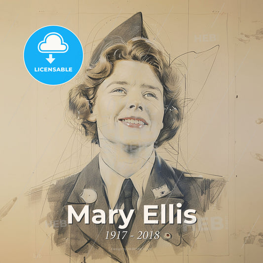 Mary Ellis, 1917 - 2018, British pilot - A Drawing Of A Woman In Uniform Print Template