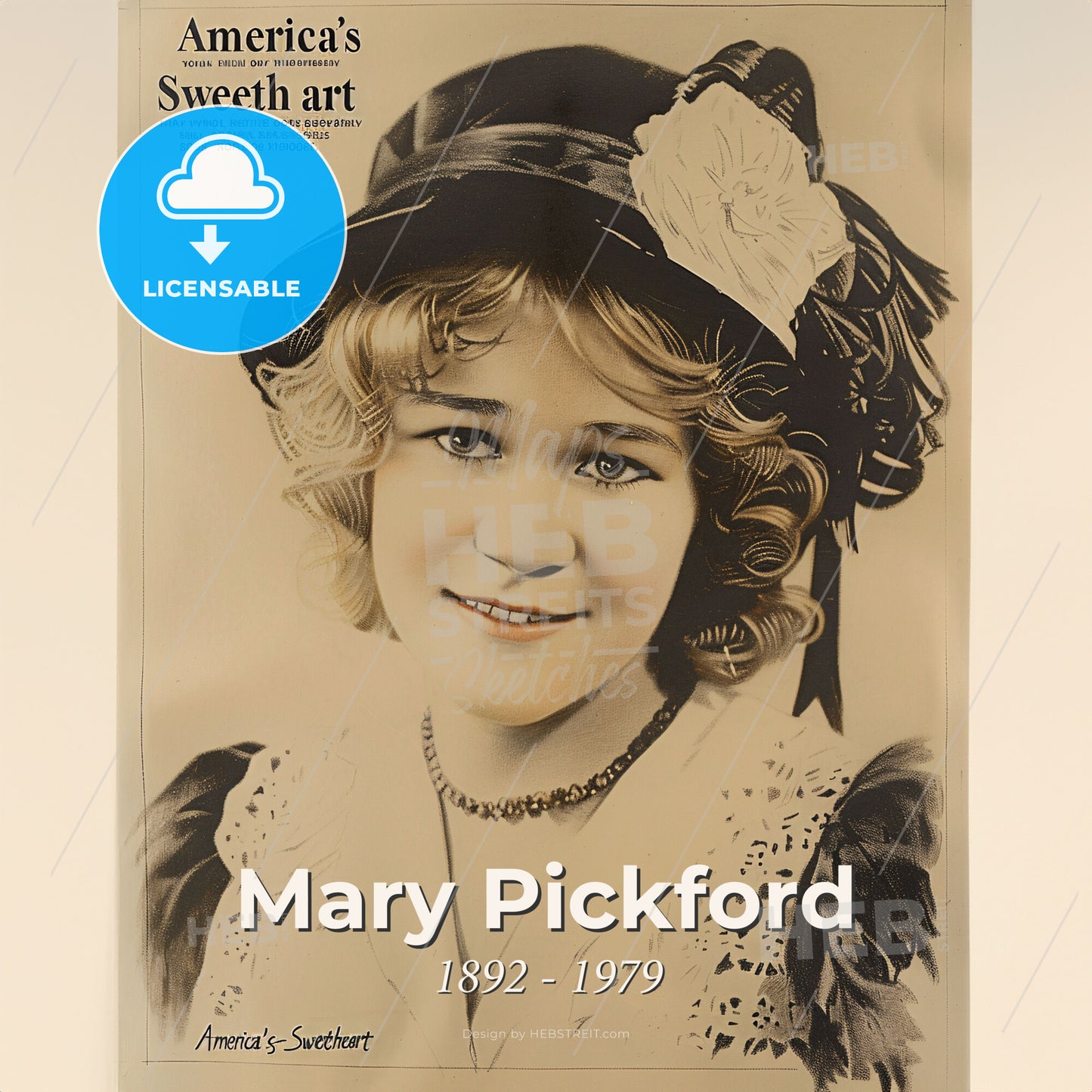 Mary Pickford, 1892 - 1979, Canadian-American actress - A Woman Wearing A Hat Print Template