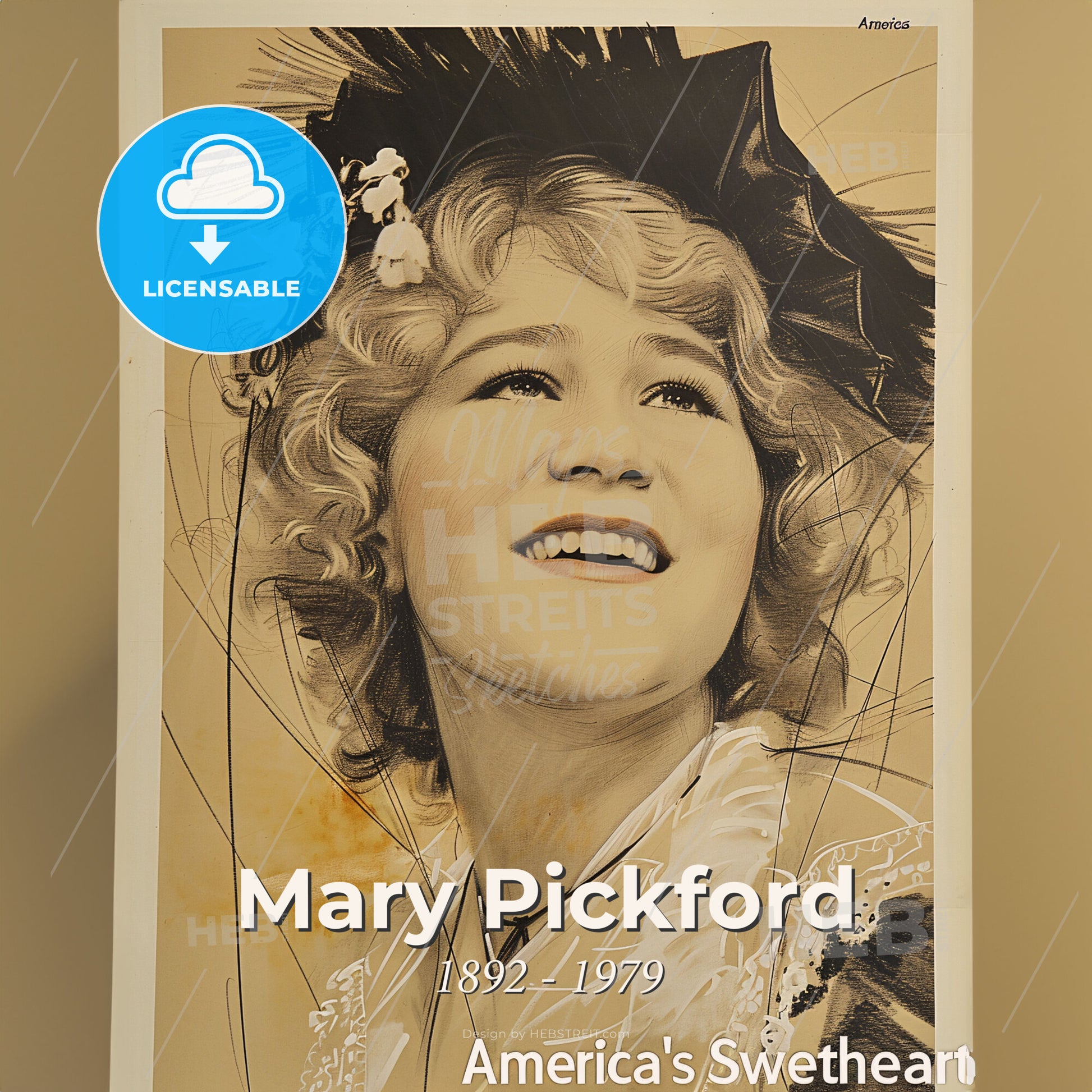 Mary Pickford, 1892 - 1979, Canadian-American actress - A Poster Of A Woman Print Template