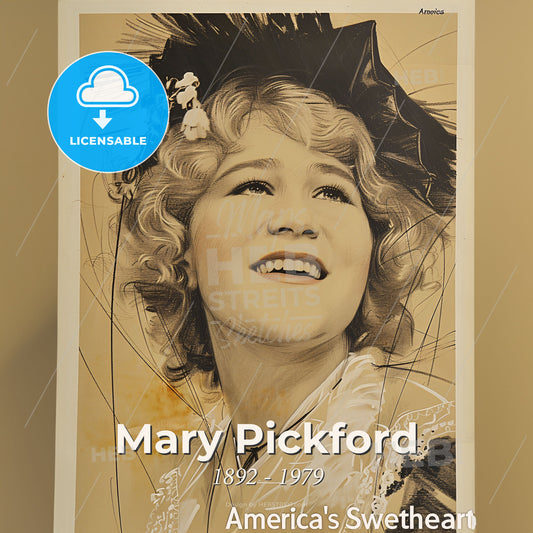Mary Pickford, 1892 - 1979, Canadian-American actress - A Poster Of A Woman Print Template