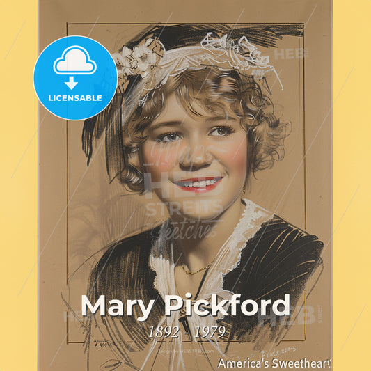 Mary Pickford, 1892 - 1979, Canadian-American actress - A Portrait Of A Woman Print Template