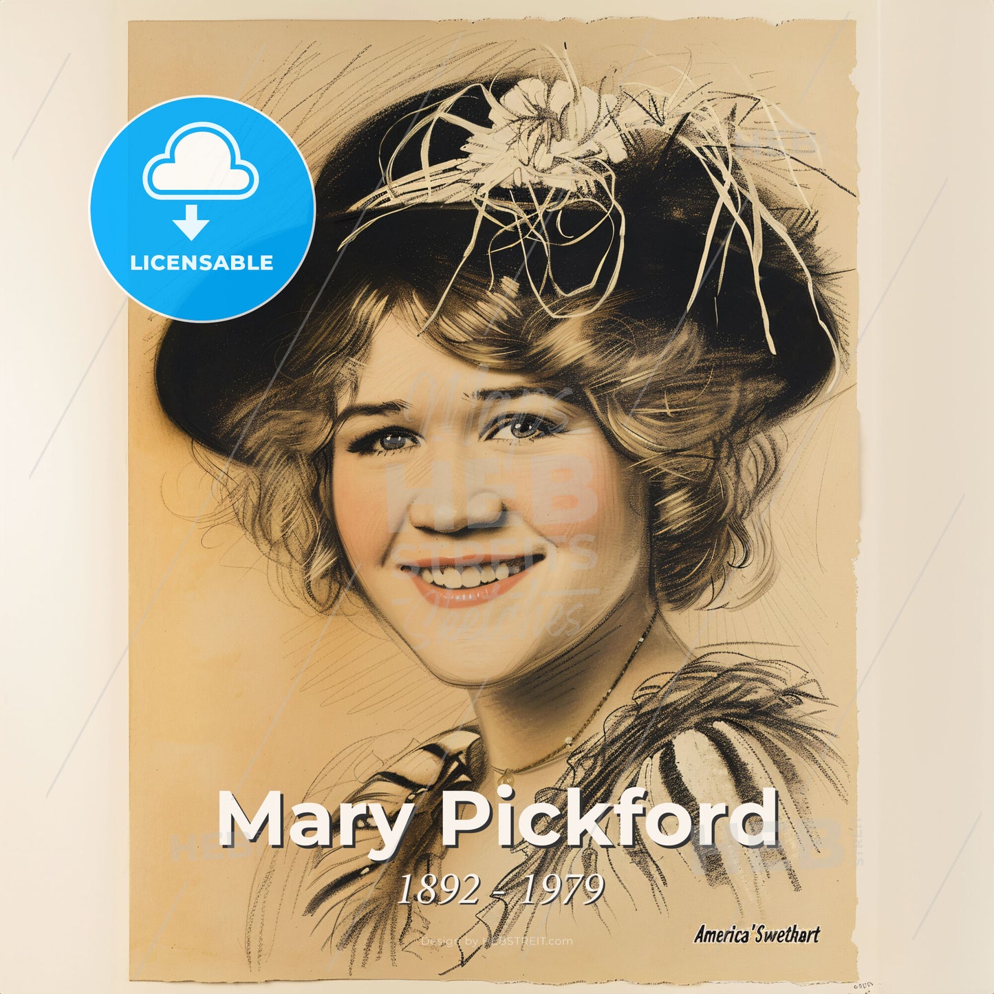 Mary Pickford, 1892 - 1979, Canadian-American actress - A Woman Wearing A Hat Print Template