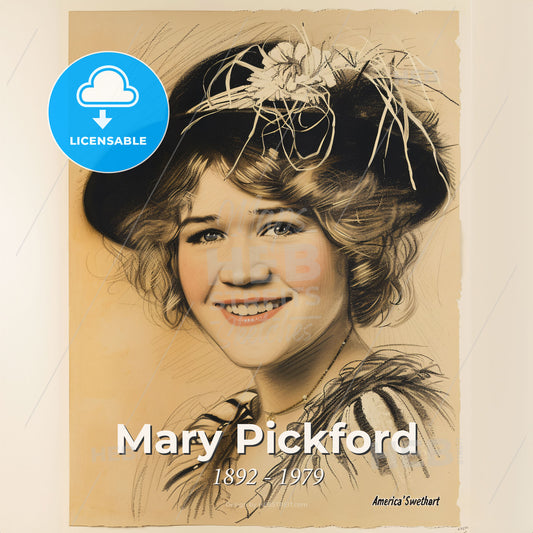 Mary Pickford, 1892 - 1979, Canadian-American actress - A Woman Wearing A Hat Print Template