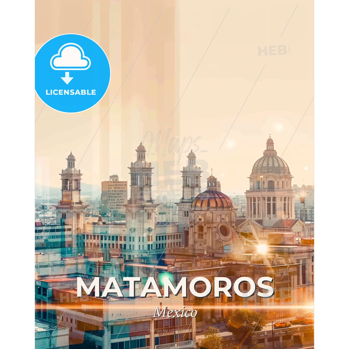 Matamoros City Skyline Composite Art Poster - A city skyline with many buildings - Square format print template