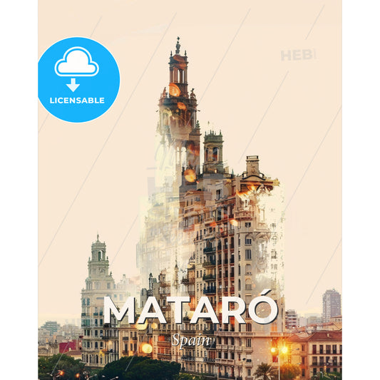 Mataró Cityscape: Iconic Architecture in Vibrant Art - A city skyline with a tall building - Square format print template