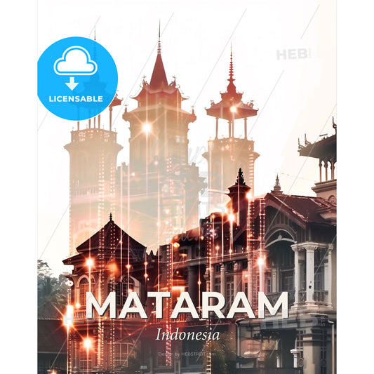 Mataram Indonesia Horizon Art Poster - A building with towers and lights - Square format print template