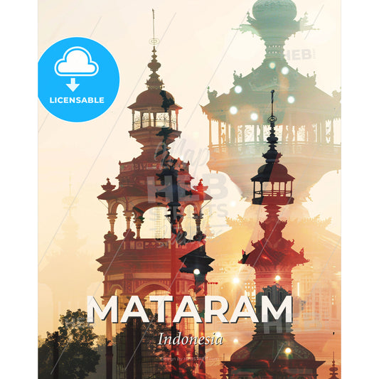 Mataram City Double Exposure Skyline Poster Art - A multiple exposure of a building - Square format print template