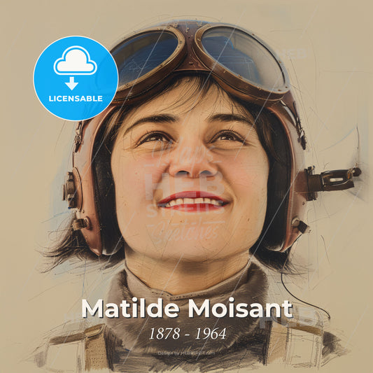 Matilde Moisant, 1878 - 1964, American aviator - A Woman Wearing Goggles And A Helmet Print Template