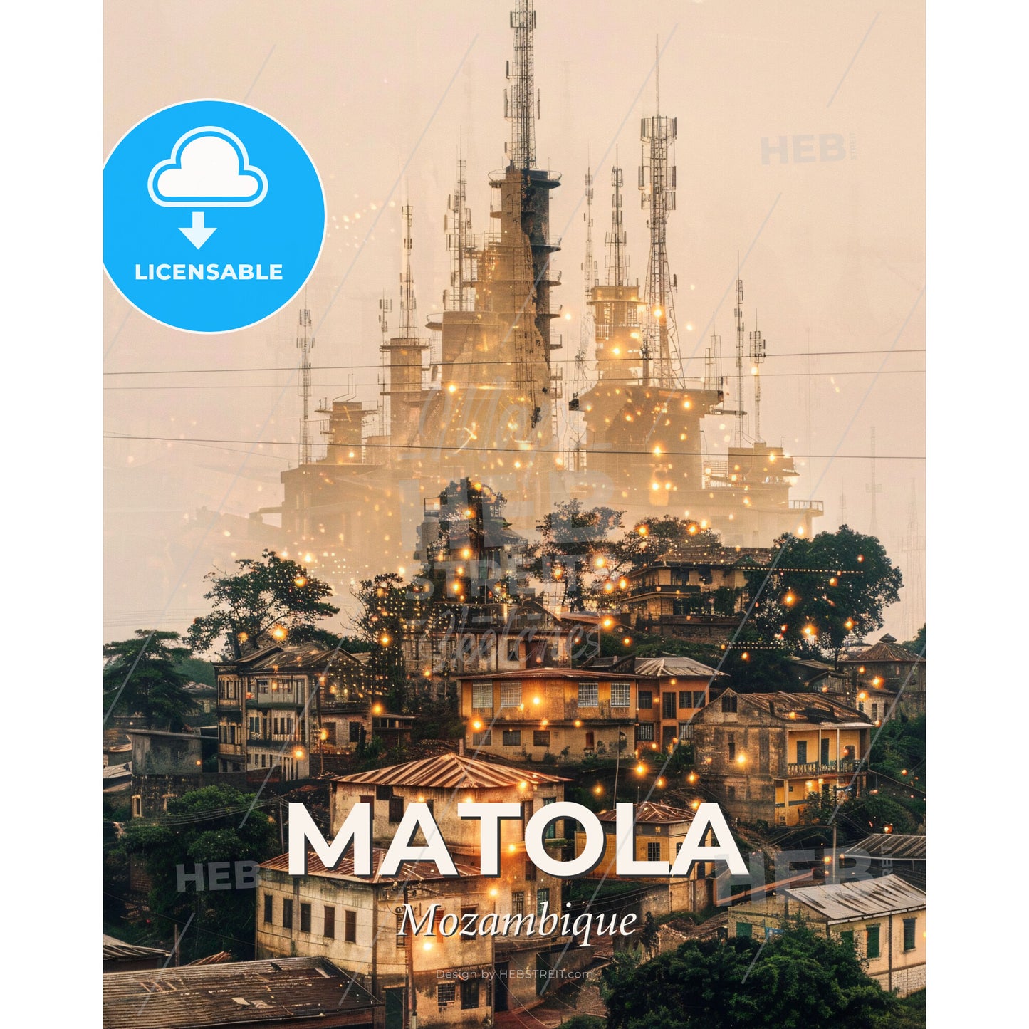 Matola Mozambique Skyline Architecture Art Poster - A city with many towers and lights - Square format print template