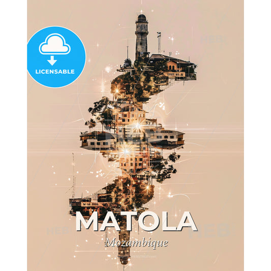 Matola Skyline Double Exposure Art Poster - A group of buildings and a tower - Square format print template