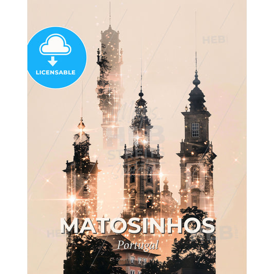 Matosinhos: City of Dreams and Local Flavors - A building with towers and lights - Square format print template