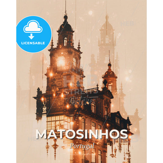 Matosinhos: City and Architecture in Double Exposure - A building with a tower - Square format print template