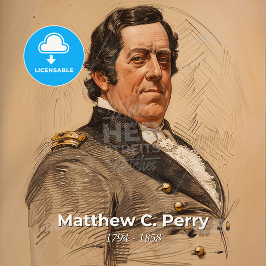 Matthew C. Perry, 1794 - 1858, American Commodore - A Drawing Of A Man In A Military Uniform Print Template