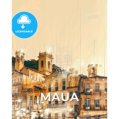 Maua City Skyline at Dawn, Local Heritage Art Poster - A group of buildings with a tower - Square format print template