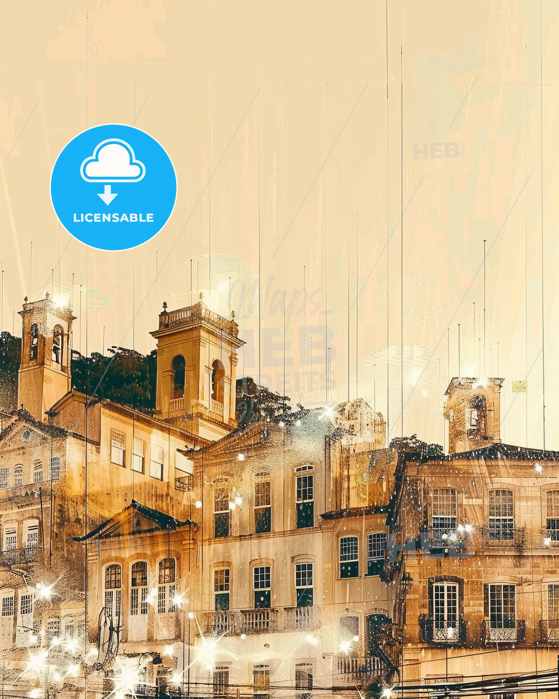 Maua City Skyline at Dawn, Local Heritage Art Poster - A group of buildings with a tower