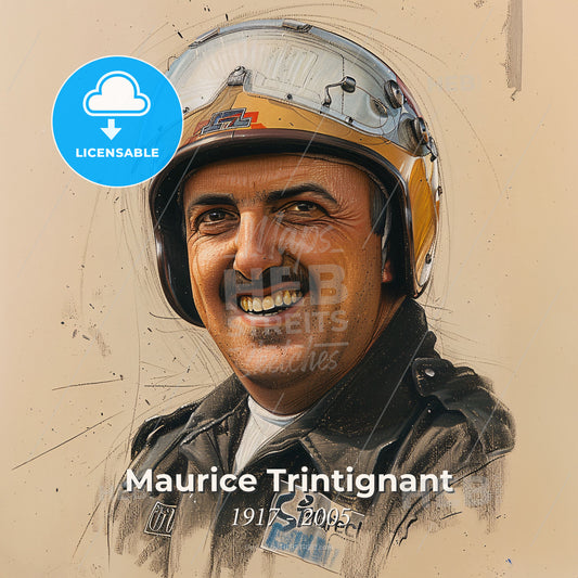 Maurice Trintignant, 1917 - 2005, French racing driver - A Man Wearing A Helmet Print Template