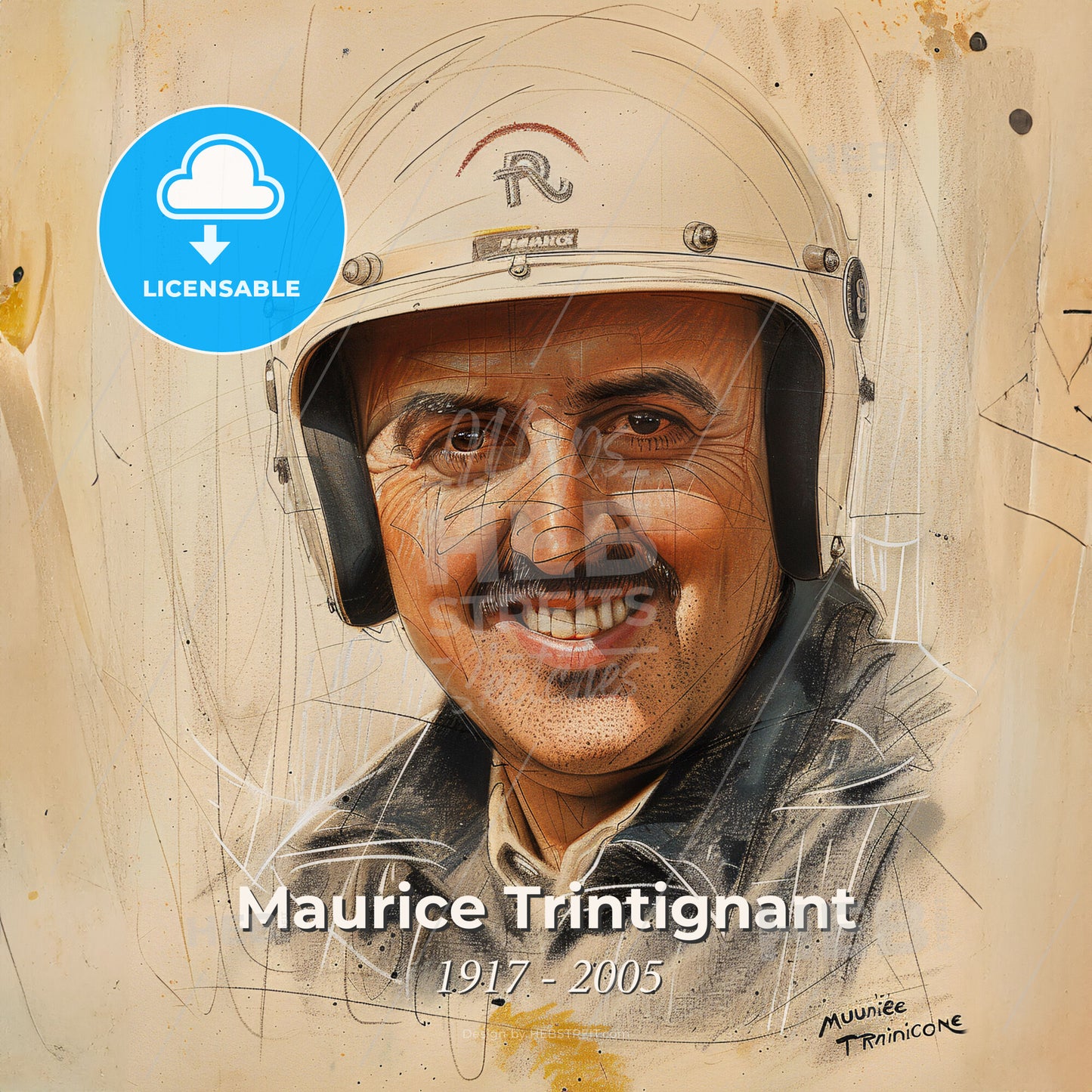 Maurice Trintignant, 1917 - 2005, French racing driver - A Man Wearing A Helmet Print Template
