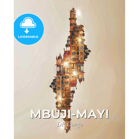 Mbuji-Mayi Metropolis Skyline Canvas Art - A building with trees and lights - Square format print template
