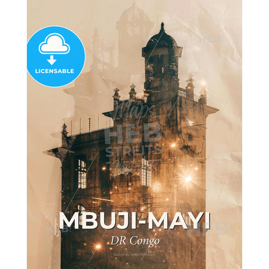Mbuji-Mayi Congo Skyline Composite Art - A building with a tower and a light on it - Square format print template