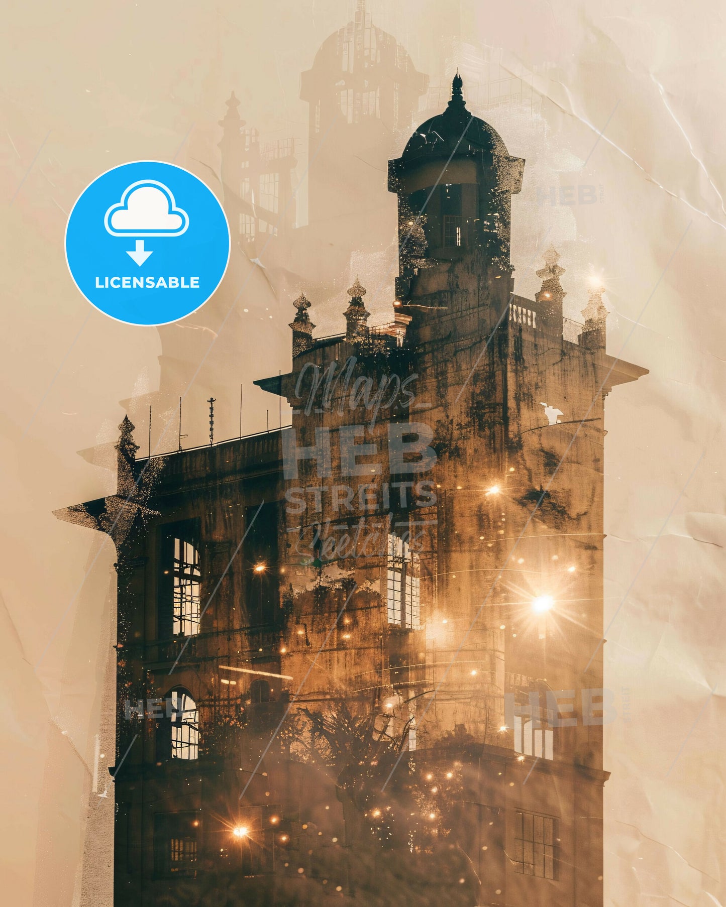 Mbuji-Mayi Congo Skyline Composite Art - A building with a tower and a light on it