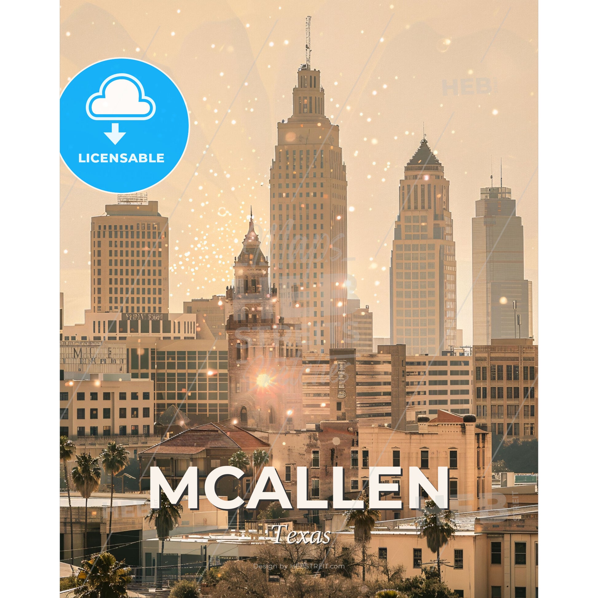 McAllen Texas Cityscape Poster Art - A city skyline with many tall buildings - Square format print template