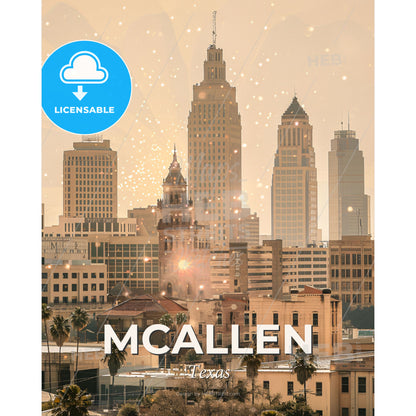 McAllen Texas Cityscape Poster Art - A city skyline with many tall buildings - Square format print template