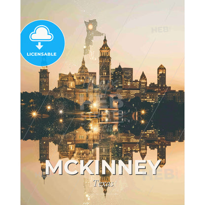 McKinney Skyline: Blending City and Charm - A city with a reflection of a plane - Square format print template