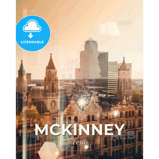 McKinney, Texas: City Skyline Symphony in Sunlight - A city skyline with many tall buildings - Square format print template