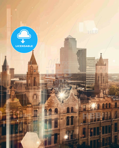 McKinney, Texas: City Skyline Symphony in Sunlight - A city skyline with many tall buildings