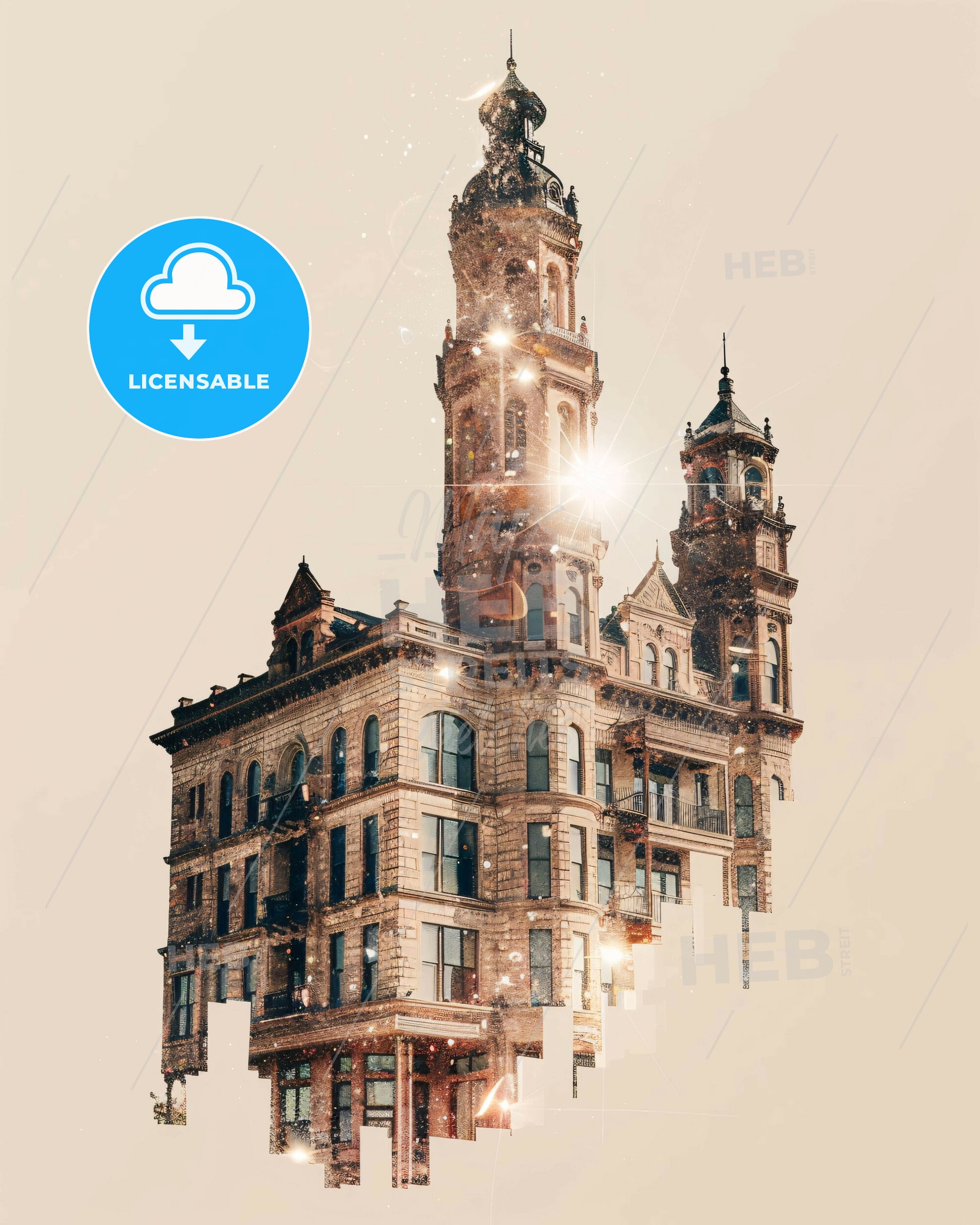 McKinney Cityscape Skyline Composite - Architectural Icons Poster - A building with a tower