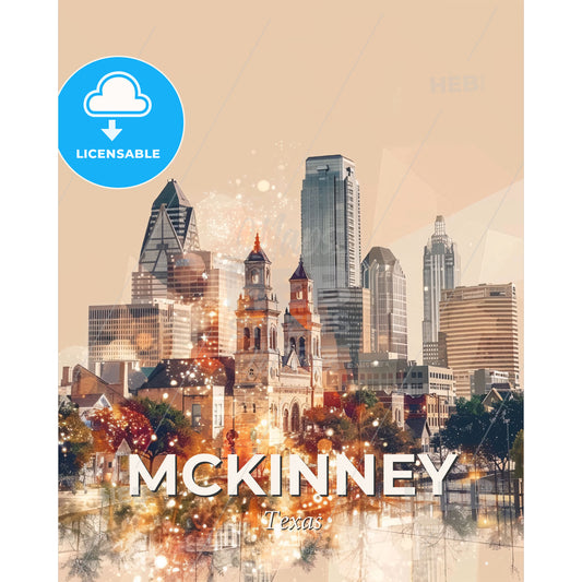 McKinney Texas City Skyline Double Exposure Composite Art - A city skyline with trees and buildings - Square format print template