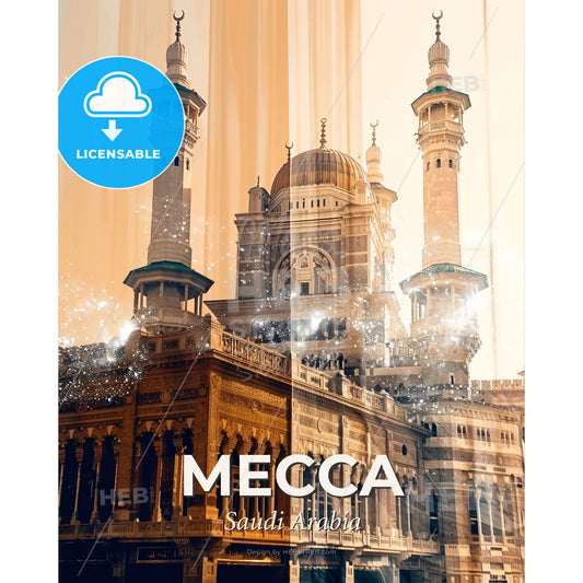 Mecca: Unveiling the Sacred City in Stunning Art - A large building with towers and a dome - Square format print template
