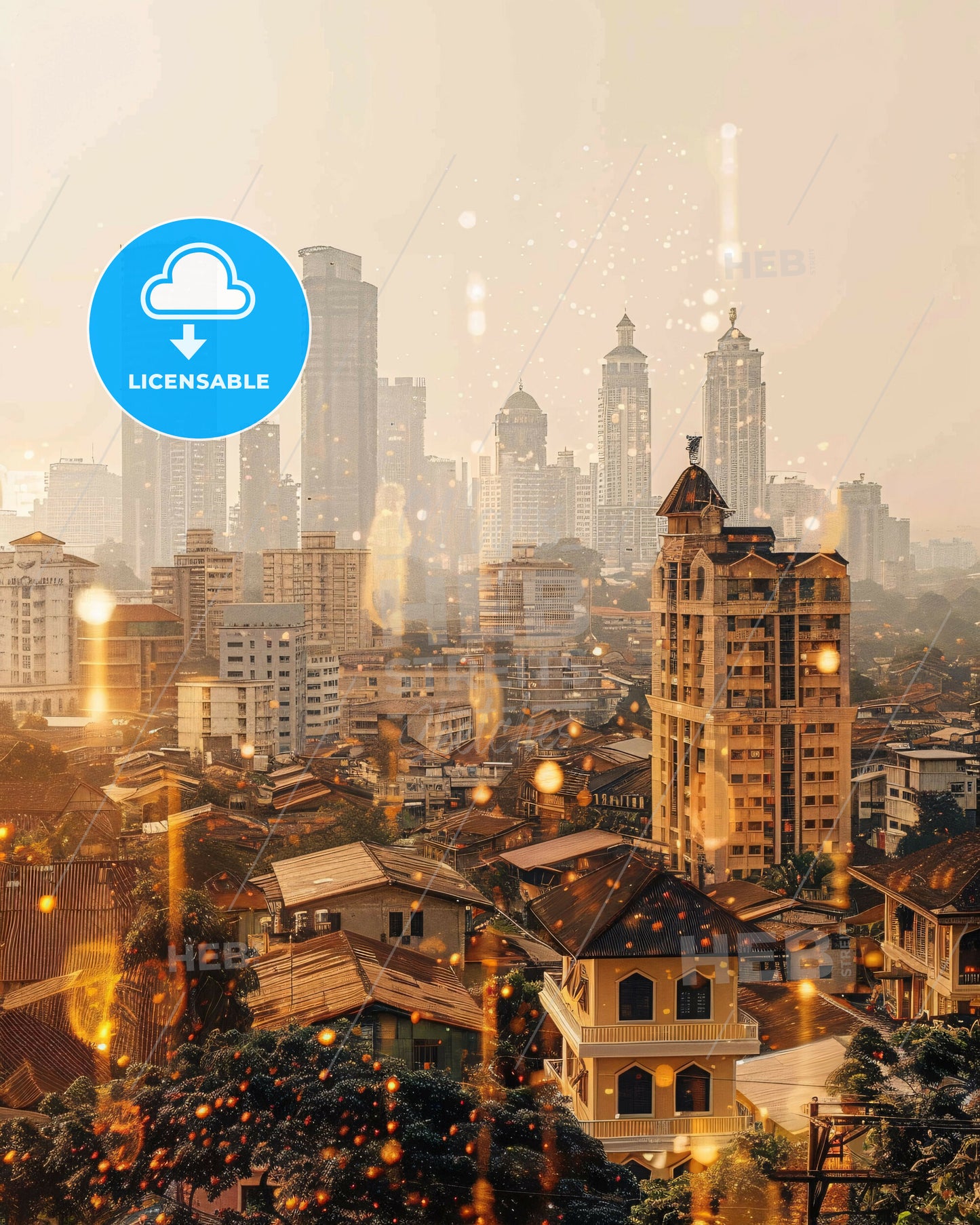 Medan Skyline Double Exposure Art Poster - A city with many tall buildings