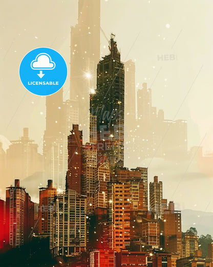 Medellin City Lights Poster - A city skyline with many tall buildings